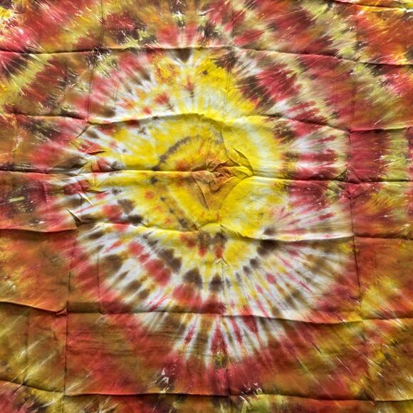 Brilliant Yellow Gold Orange Hand Tie Dyed Silk Scarf Large Square Boho Hippie - Picture 6 of 10